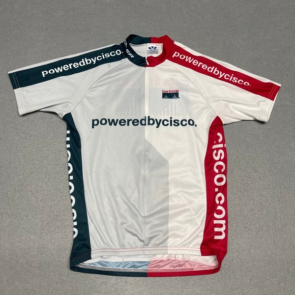 Voler Cycling Jersey Mens Medium White 3/4 Zip Powered by Cisco Systems USA Made